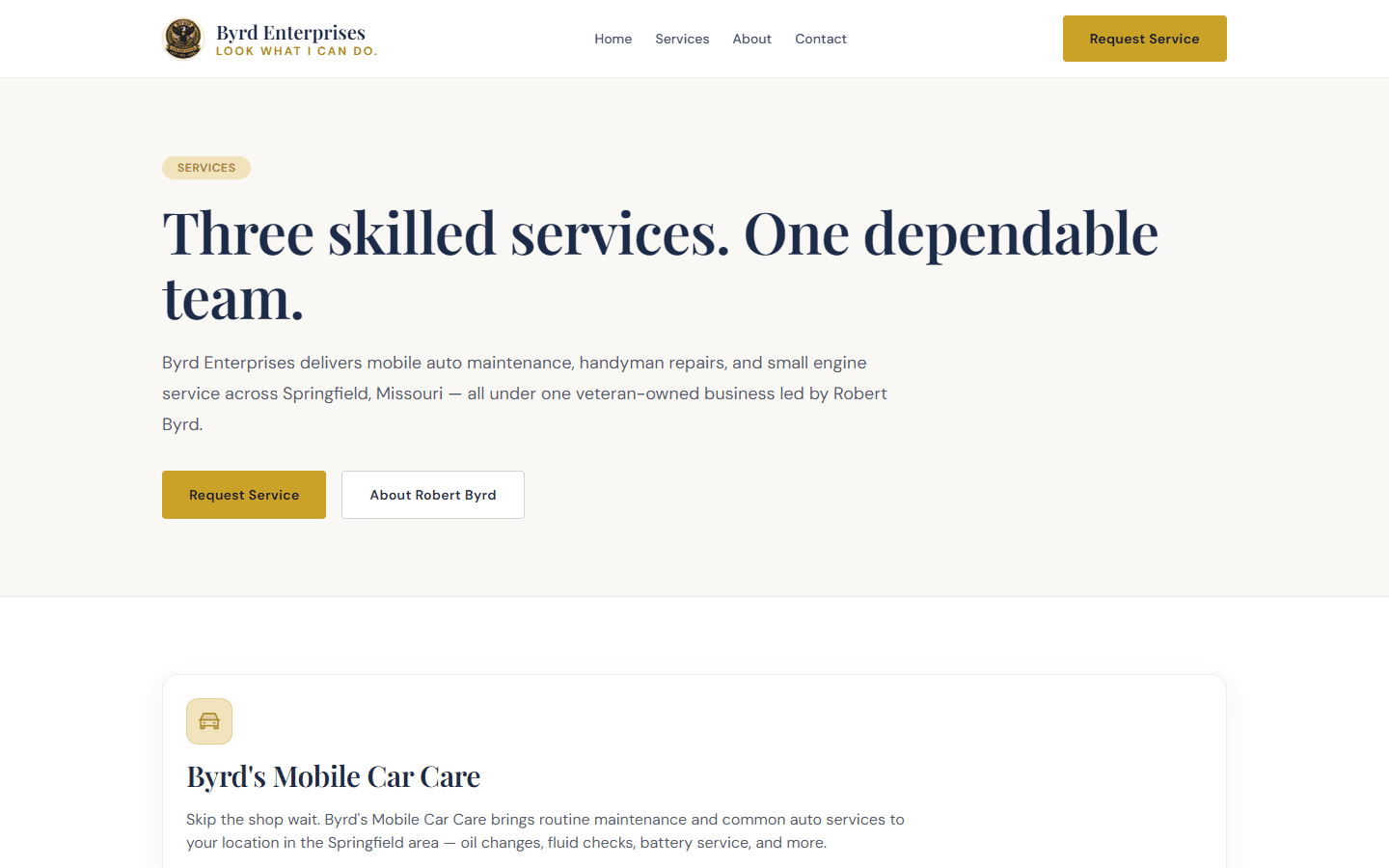 Byrd Enterprises services page on bigbyrdenterprises.com